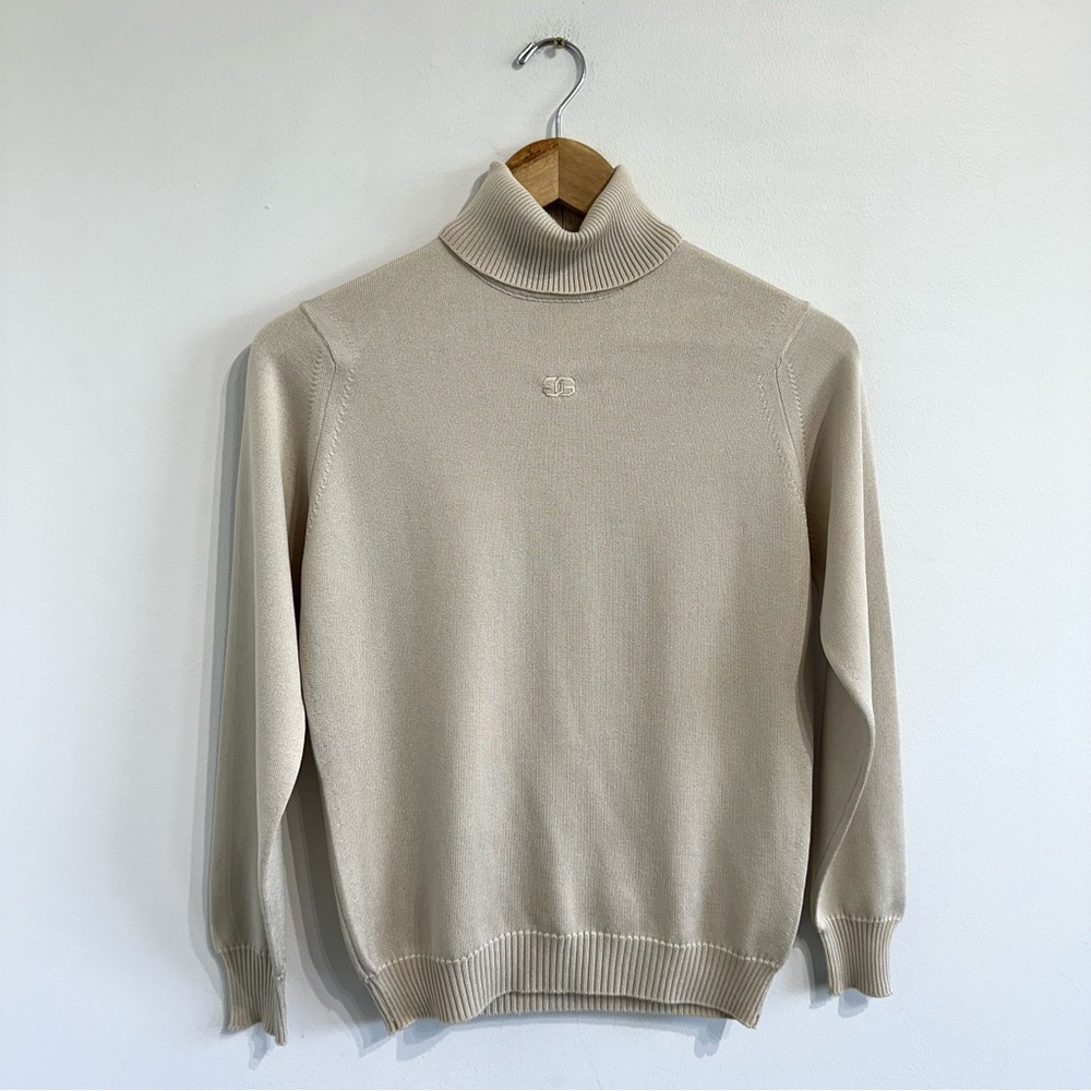Vintage Givenchy Turtlneck Neutral Tan color lightweight knit zip back